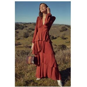 NWT Astr the Label Romance Me Long Sleeve Maxi Dress In Rust XS